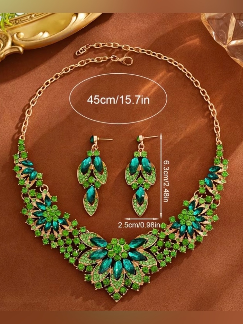 Emerald Crystal Floral Statement Necklace for Women - Picture 4 of 4